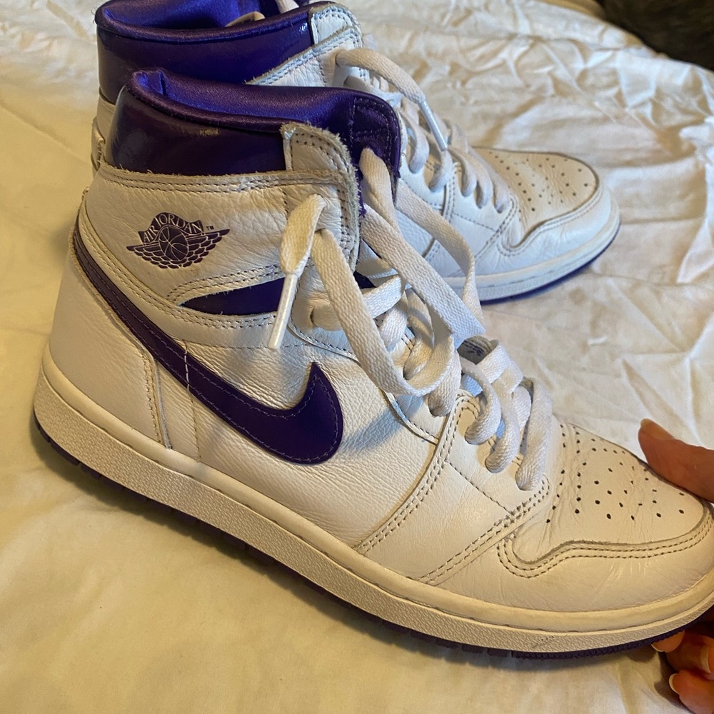 Nike White and Purple High-Top Sneakers